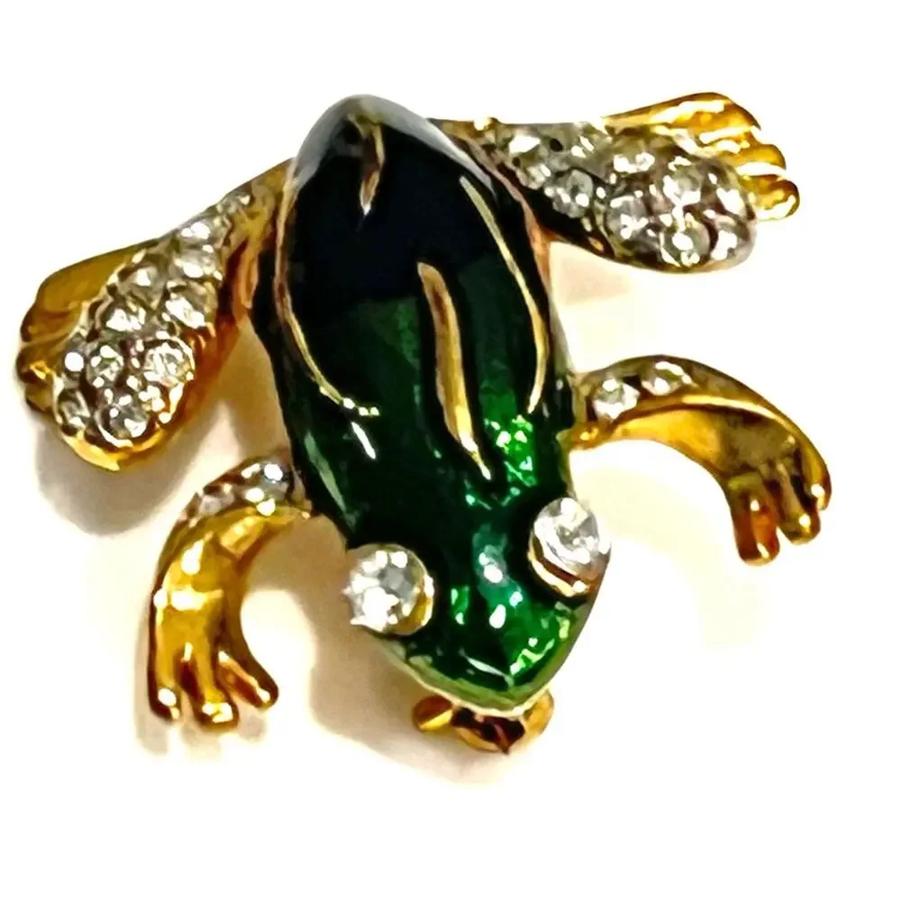 Frog Brooch Pin Enameled Gold 1